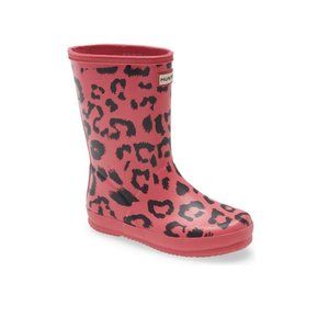 HUNTER NWT In Box Kids First Classic Rain Boot Pink Leopard HTF Rare Siz…